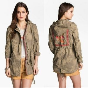 Free People Olive Green Utility Anorak Jacket with Embroidered Back
